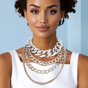 Platinum Powerhouse 4-Layer Silver Chain Necklace Set